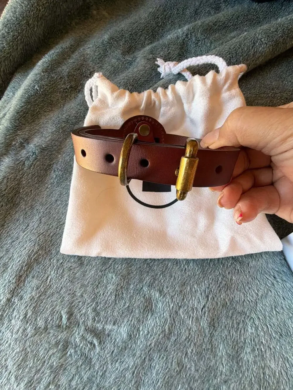 TagLock Leather AirTag Collar Holder Brown with a TrackR bravo device